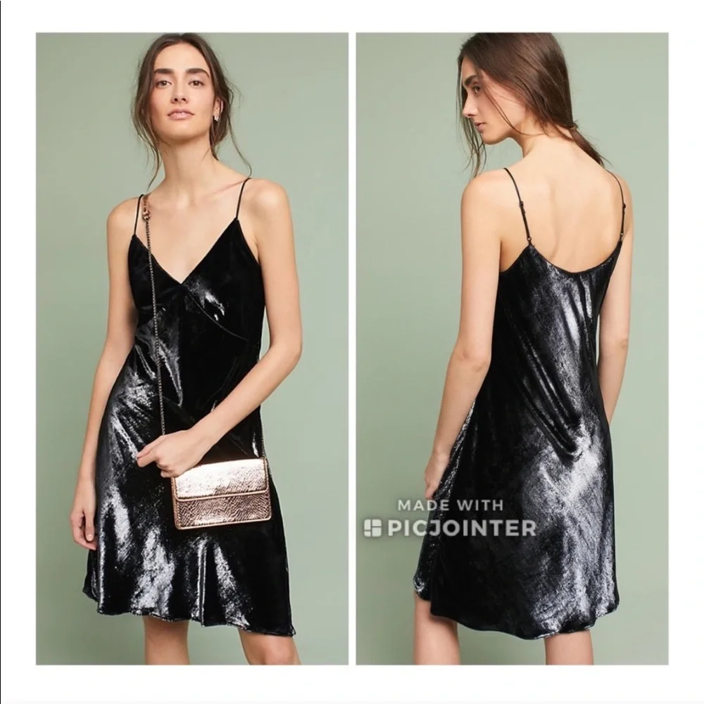 Bailey 44 Mira Velvet Wrap Dress S Silver Black Slip Anthropologie Duochrome